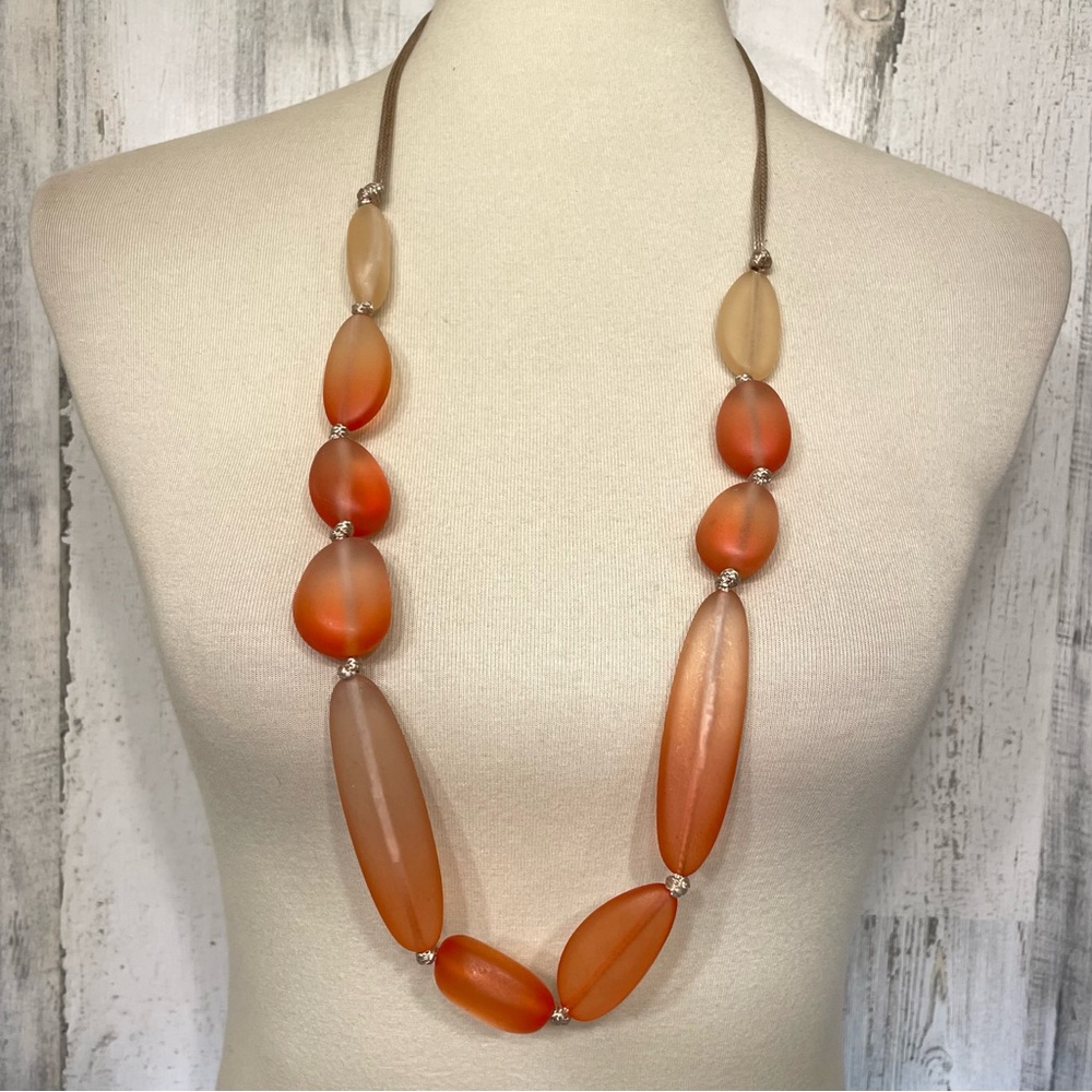 Chico’s Gold Tone Single Strand Orange Frosted Acrylic Sea Glass Necklace